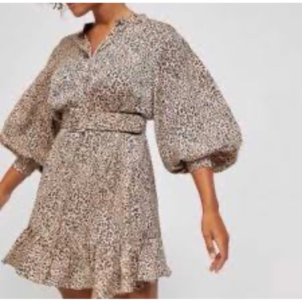 NWT Mare Mare x Anthropologie Dress Womens Size Medium Tan Leopard Belt Ruffle